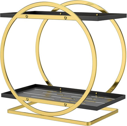 World-in-one 2 Tier Perfume Organizer for Dresser, Black Gold Perfume Makeup Perfume Stand Organizer for Vanity, Cosmetics Ideal Gift for Perfume Lovers - Gold