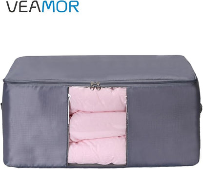 VEAMOR Comforter Storage Bags Pack of 2,Pillow Beddings/Blanket Clothes Organizer Storage Containers with Zippers,Breathable and Moistureproof(Grey 2pcs, XXL)