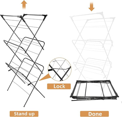 Foldable Clothes Drying Rack | Portable Collapsible Laundry Drying Rack | Use for Indoor & Outdoor | Space Saving | Black 54"x24"x17" | Easy to Assemble