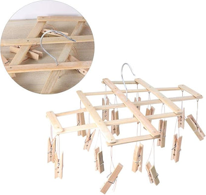 Folding Hangers Foldable Laundry Socks Hanging Rack Multi Hanger Socks Hook Dryer Folding Drying Rack Clothespin Baby Clip Wooden
