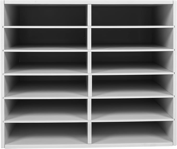 Gdrasuya10 12 Compartments Literature Organizer Adjustable File Sorter Organizer Desktop Document Storage Shelves Classroom Mailbox Office Paper Storage Holder Literature Sorter Cabinet