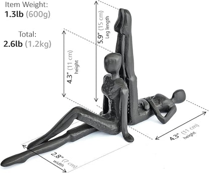 Ambipolar Yoga-Style Black Decorative Bookends, Cast Iron Book Stand to Hold Books Heavy Duty, Book Stoppers for Home Decor, Office Desk, Living Room Decor