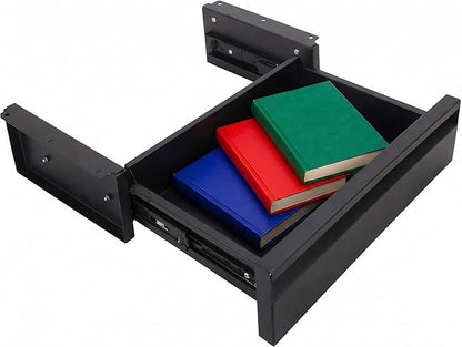 POPMOON Under Desk Drawer For Desk 13.8 * 8.8 * 3.5 in, Pull out Storage Organizer with Slide Extension Mounted Under Flat Wooden Table or Workbench, Carbon Steel Hidden Desk Drawer