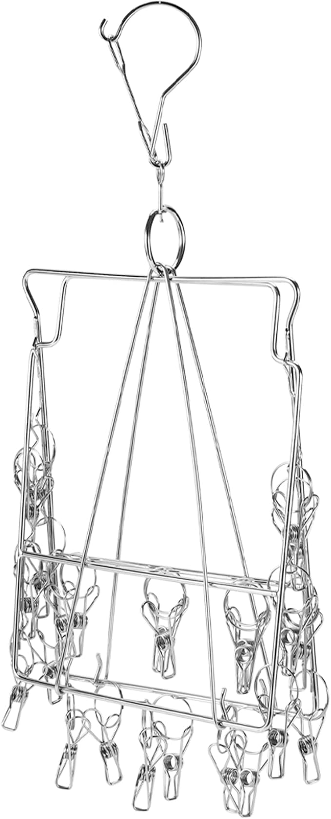 [2 Pack] Folding Clothes Drying Hanger with 72 Clips Totally, Stainless Steel Space Saver Washline Dryer Rack with Peg for Sock, Underwear, Baby Clothes and Delicate Washes