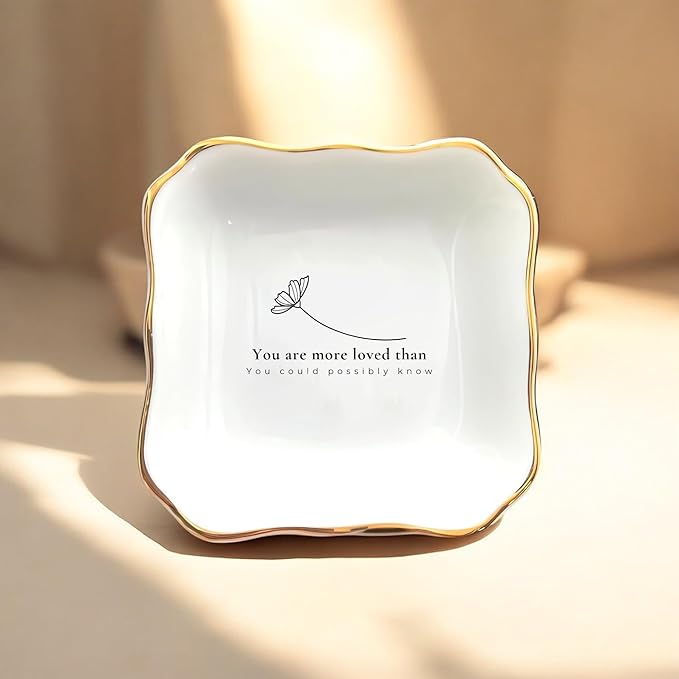 HatafaFurni Ring Dish for Mom - Your Are More Loved Than, Thank You Ring Holder Gift For Women, Appreciation Gift For Daughter, Sister - Ceramic Jewelry Dish for Mother's Day Birthday Christmas Bridal