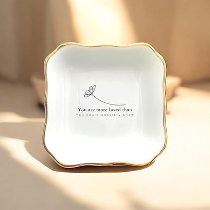HatafaFurni Ring Dish for Mom - Your Are More Loved Than, Thank You Ring Holder Gift For Women, Appreciation Gift For Daughter, Sister - Ceramic Jewelry Dish for Mother's Day Birthday Christmas Bridal