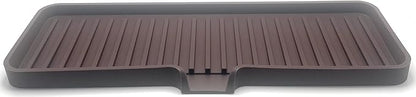 Happitasa Silicone Soap Dish Tray and Sponge Holder with Drain Chute | Bathroom and Kitchen Sink Organizer Caddy (Dark Chocolate, 12"x4", 7.4 Ounces)