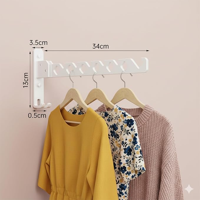 Wall Mounted Clothes Drying Rack – Foldable Aluminum Laundry Hanger with 3 Adjustable Angles, 90° Space-Saving Design, Heavy-Duty for Bathroom, Laundry Room & Small Spaces (White, 1 Pack)