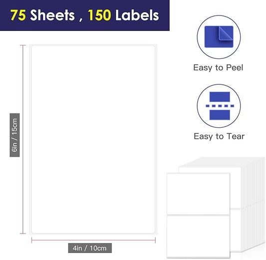 L LIKED 4"x6" Blank Removable Labels for Storage Bins, No Residue Handwritten Stickers for Boxes and Cases (150 Labels)