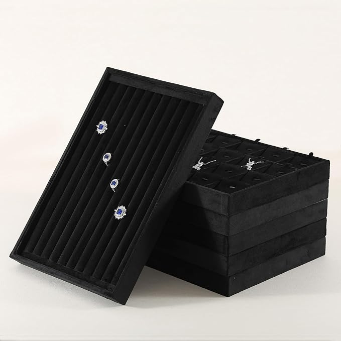 Ring Display Tray, Velvet Jewelry Trays,Premium Ring Organizer,Luxury Stud Earring Organizer,Black Jewlery Organizer