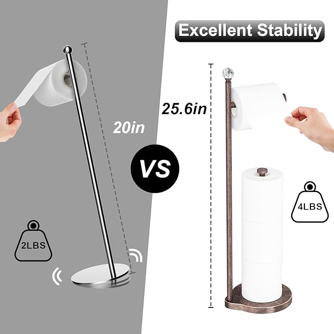 Toilet Paper Holder for Bathroom, Heavy Weighted Metal Free Standing Toilet Paper Storage with Crystal Ball, Toilet Paper Stand for Bathroom Accessories, Oil Rubbed Bronze [Holds MEGA Rolls]