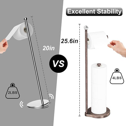 Toilet Paper Holder for Bathroom, Heavy Weighted Metal Free Standing Toilet Paper Storage with Crystal Ball, Toilet Paper Stand for Bathroom Accessories, Oil Rubbed Bronze [Holds MEGA Rolls]