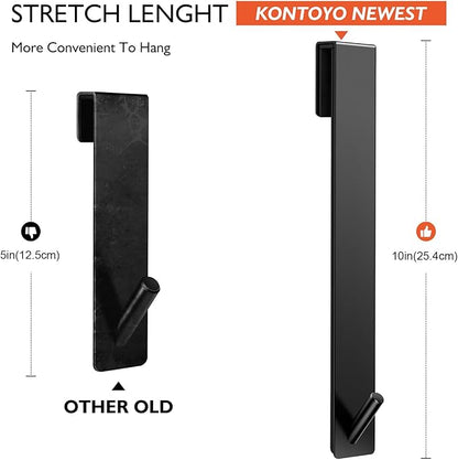 Kontoyo Shower Door Hooks(10 Inch),Extended Over Door Hooks for Bathroom Frameless Glass Shower Door,Stainless Steel Towel Hooks,Heavy Duty Rack Hooks for Robe,Towel-3 Pack-Black