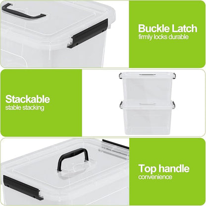 Drephia 4-Pack Clear Storage Bins Containers Boxes with Lid and Handle, 17.5 Quart Plastic Storage Bin