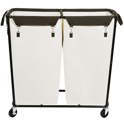 390L Laundry Hamper Sorter Extra Large, Heavy-Duty Laundry Basket with Wheels, Rolling Cart with Removable Bags, Laundry Cart for Hotel and Home, Beige, 2-Section