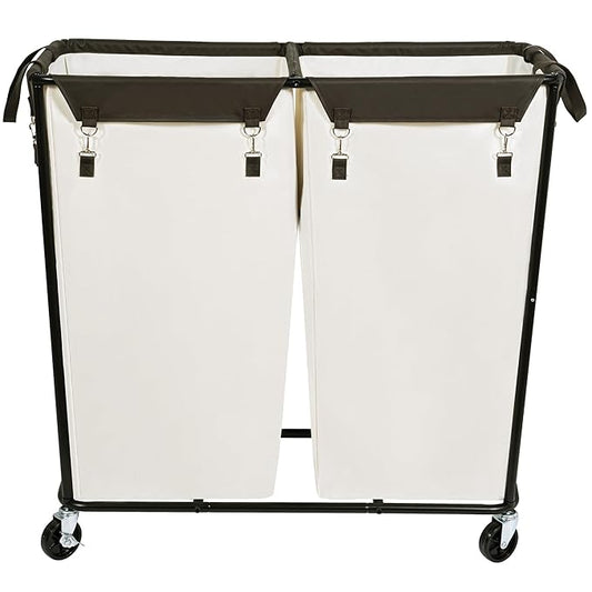 390L Laundry Hamper Sorter Extra Large, Heavy-Duty Laundry Basket with Wheels, Rolling Cart with Removable Bags, Laundry Cart for Hotel and Home, Beige, 2-Section