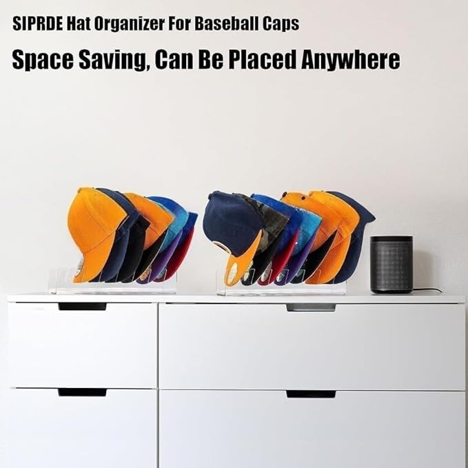 2024 New Hat Stand for Baseball Caps Display and Organizer , No Install Acrylic Hat Holder for 14 Baseball Caps for Bedroom, Closet, Dresser (2PCS)