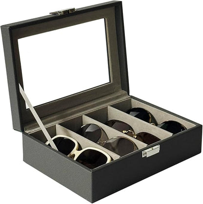 UnionPlus 4-Slots Sunglasses Case Organizer, Eyeglass Glasses Display Holder Collector, Multiple Sunglasses Storage Case, Taiga Dark Grey