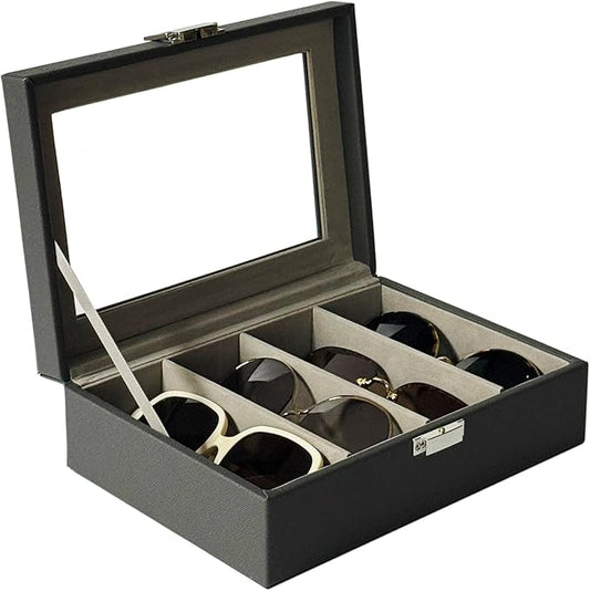 UnionPlus 4-Slots Sunglasses Case Organizer, Eyeglass Glasses Display Holder Collector, Multiple Sunglasses Storage Case, Taiga Dark Grey