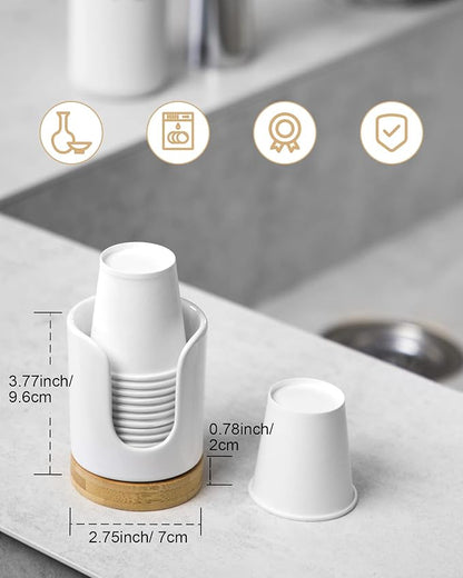 Ceramic Bathroom Cups Dispenser - 3 oz Disposable Paper & Plastic Bathroom Cups Holder - Mouthwash Cups Dispenser for Bathroom, Guest Toiletries, Countertop, Coffee - BPA Free (2 Pack)
