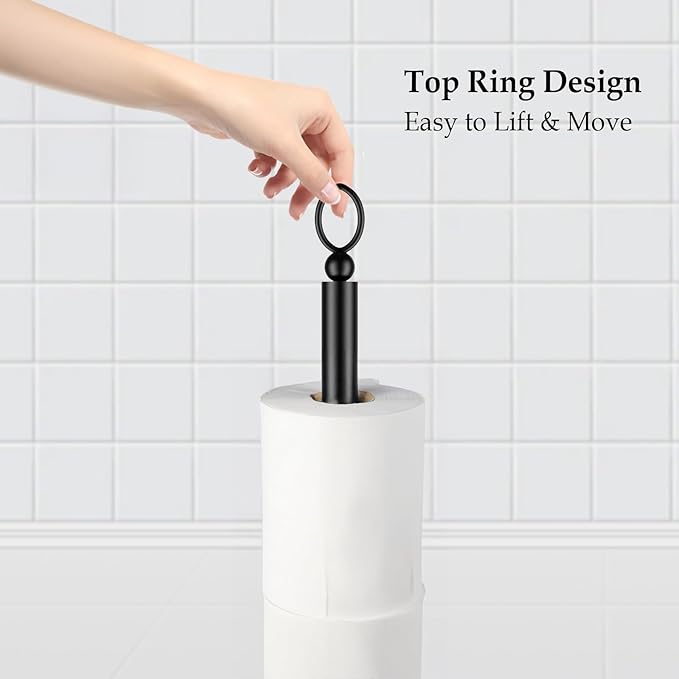 Toilet Paper Holder Stand with Reserve Function, Free Standing Toilet Paper Holder for Bathroom, Space Toilet 4 Rolls Toilet Paper Storage 22.5" Height (2 Pack, Matte Black)