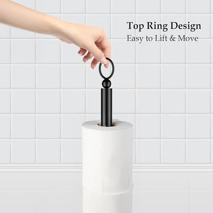 Toilet Paper Holder Stand with Reserve Function, Free Standing Toilet Paper Holder for Bathroom, Space Toilet 4 Rolls Toilet Paper Storage 22.5" Height (2 Pack, Matte Black)