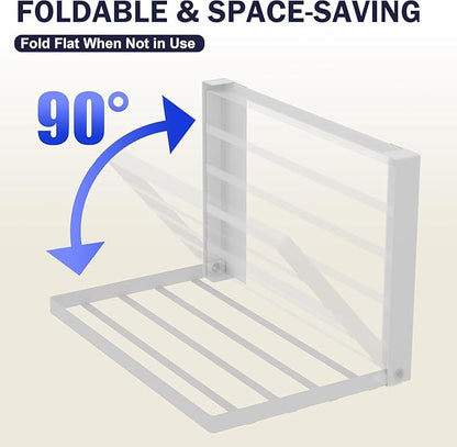 Foldable Magnetic Shelf for Washer and Dryer – Upgraded 3-Strip Strong Magnet Side Rack, Holds 11 lbs, Large 16" x 10" Carbon Steel Space Saving Storage Organizer for Laundry Room, White