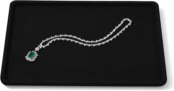Woodten Microfiber Jewelry Display Flat Tray for Rings Earrings Necklace Bracelet, Jewelry Photograph Display Catchall Organizer Tray Dish(L,Black)