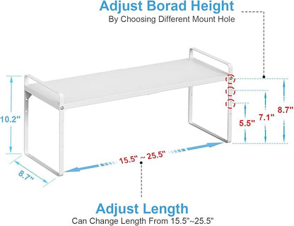 15.5 to 25.5 Inch Expandable Kitchen Cabinet Organizer Shelf, 30 LBS Heavy Duty Stackable Kitchen Counter Storage Shelves Organizers, 2 Pack Adjustable Small Storage Shelf Rack for Cabinet Cupboard
