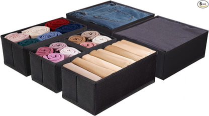 Drawer Organizer Set for Baby Clothes, Nursery Dresser Storage, Closet Dividers for Socks, Underwear, Bra (Black, 6 pcs)