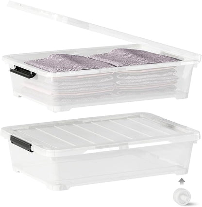 Tyminin 25 Quart Under the Bed Low Profile Storage Boxes, 4Pack Easy Rolling Under Bed Storage Containers Organizer for Clothes, Blankets, Shoe