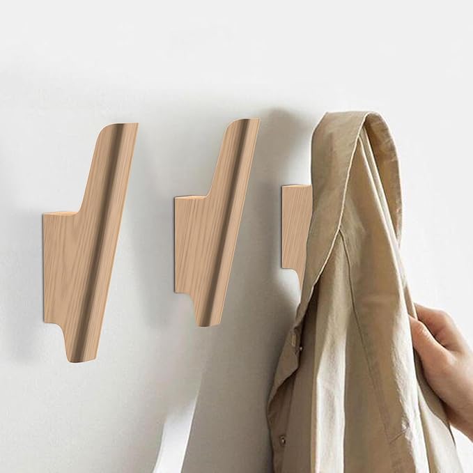 Wood Wall Hooks 4 Pack Coat Hooks Wall Mount Natural Wooden Hooks for Hanging Hat, Bag, Backpack, Rustic Coat Hooks for Wall, Wood Towel Hooks for Bathrooms and Entryway Hooks