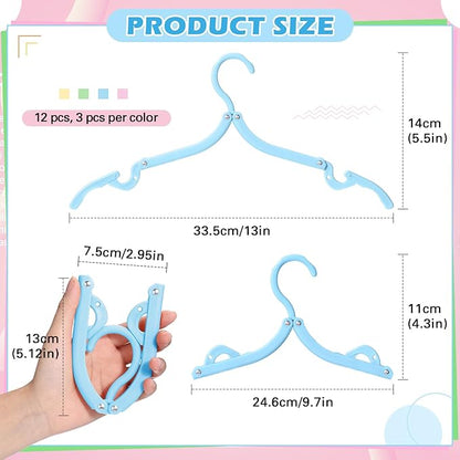 12 Pcs Travel Hangers Cruise Ship Essentials Foldable Portable Plastic Vacation Hangers Non Slip Clothes Drying Rack Travel Accessories for Hotel Dormitory School Laundry(Macaron Color)