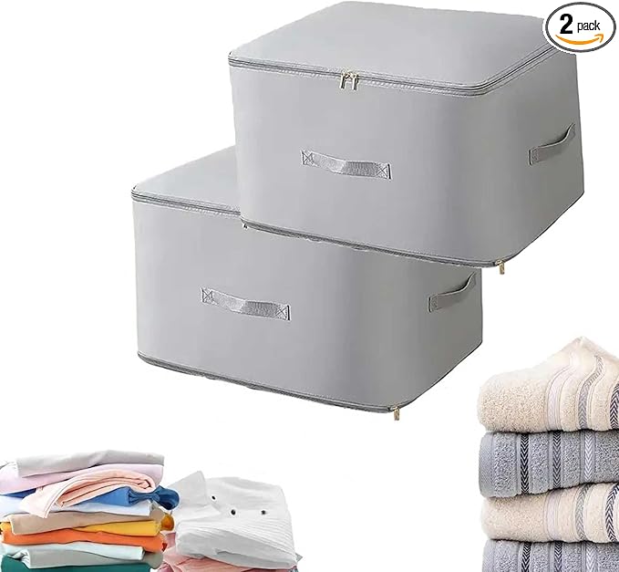 2PCS Ultra Space Saving Self Compression Organizer,Dustproof And Moisture-Proof Compression Storage Bag For King/Queen Comforters, Pillows, Bedding/Quilt, Blanket, Duvet (Gray, X-Large)