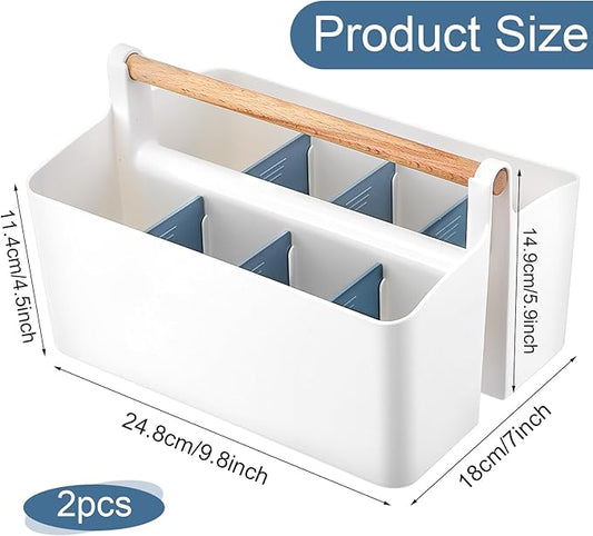 2Pcs Art Supply Organizers Caddy with Handle, Desk, Makeup Caddy and Tote (Blue)