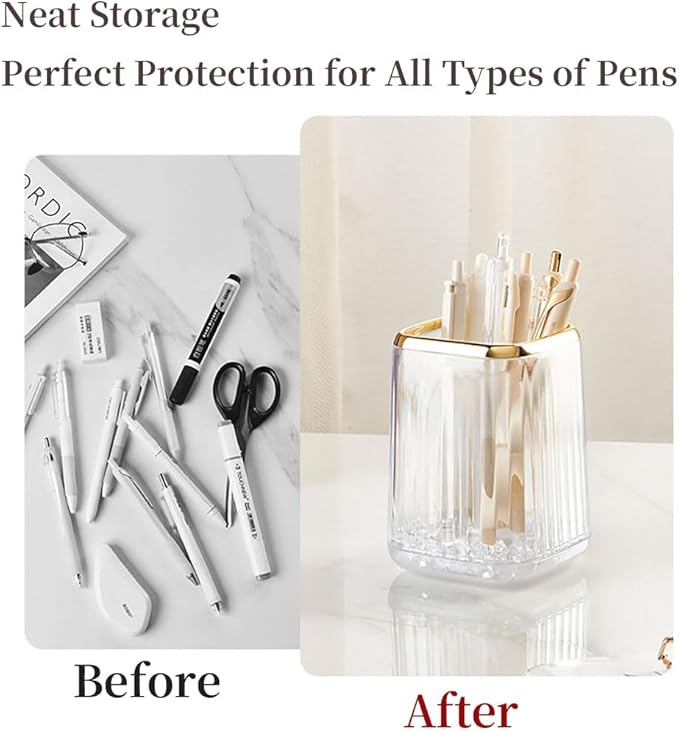 Acrylic Pen Holder, Cute Clear Green Desk Organizer for Pencils, Makeup Brushes Toothbrushes Storage Cup with Striped Design for Vanity Bathroom