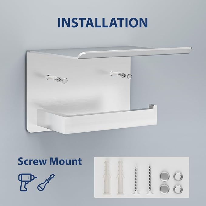 Toilet Paper Holder with Shelf, Idealmax SUS304 Stainless Steel Toilet Paper Roll Holder Wall Mounted, Brushed Nickel Toilet Tissue Holder with Storage Shelf