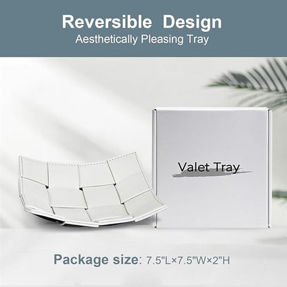 PU Leather Valet Tray for Men Women Key Holder Bowl for Entryway Table Bedside Nightstand Desk Tray for Wallet, Keys Men's Gift - Small, 7.1" D x 7.1" W x 2" H