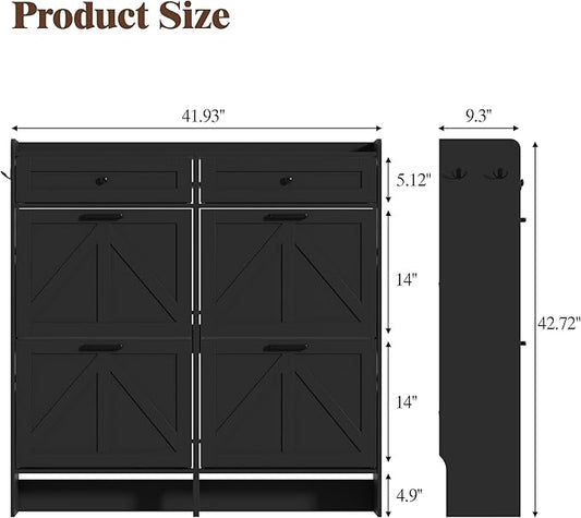 Shoe Cabinet with 4 Flip Drawers & 2 Storage Drawers, Rustic Farmhouse Narrow Shoe Organizer Cabinet, Slim Shoe Rack Cabinet, Shoe Storage Cabinet for Entryway, Hallway, Front Door