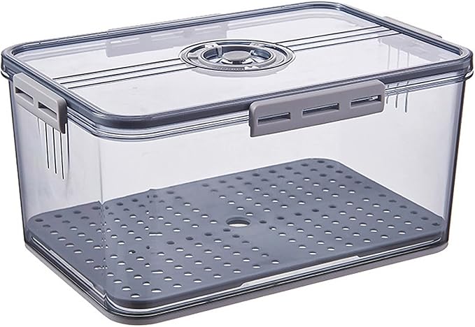 Huaqinglian Fridge Produce Saver Food Storage Bin with removable Drain Tray, Stackable Refrigerator Organizer Fresh Keeper Container with timer lid For Kitchen Produce Fruit Vegetables storage (6L)