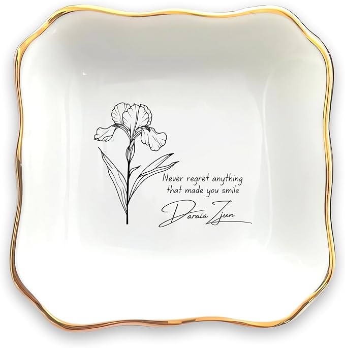 HatafaFurni Custom Ring Dish for Mom, Friends - Personalized Birth Flower Jewelry Dish, Personalized Christmas, Wedding Gifts - Ring Dish Holder, Jewelry Dish, Ceramic Ring Dish