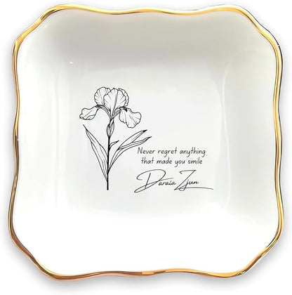 HatafaFurni Custom Ring Dish for Mom, Friends - Personalized Birth Flower Jewelry Dish, Personalized Christmas, Wedding Gifts - Ring Dish Holder, Jewelry Dish, Ceramic Ring Dish