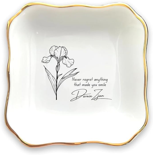 HatafaFurni Custom Ring Dish for Mom, Friends - Personalized Birth Flower Jewelry Dish, Personalized Christmas, Wedding Gifts - Ring Dish Holder, Jewelry Dish, Ceramic Ring Dish