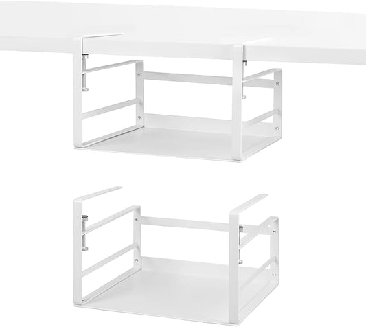 Nxconsu 2Pack Under Shelf Storage Basket Organizer Hanging Holder for Kitchen Cabinet Pantry Cupboard Desk Bookshelf Organization Space Saver Heavy Duty Slide-in Adjustable Mounting Clamp White Small