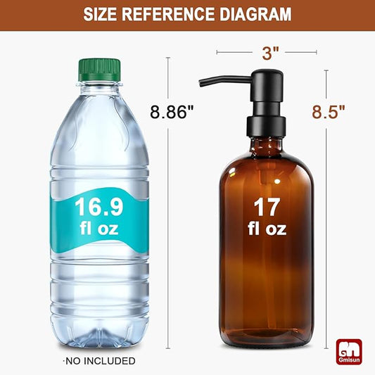 GMISUN Shampoo and Conditioner Dispenser, 3 Pack Amber Glass Bathroom Shampoo Conditioner Body Wash Dispenser with Pump for Shower, 17 Fl Oz Hand Soap Dish Soap and Lotion Dispenser Set for Kitchen