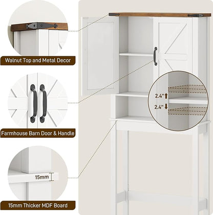 Halitaa Over The Toilet Storage Cabinet, Farmhouse Over Toilet Bathroom Organizer with 2 Barn Doors, Narrow Above Toilet Storage Cabinet, Behind Toilet Bathroom Organizer (Rustic White)