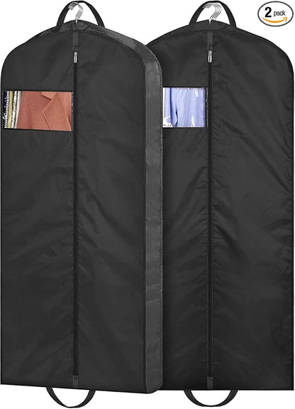 MISSLO 43" Mens Garment Bags for Travel Waterproof Suit Bags for Closet Storage for Shirts, Jackets, Coats, Black, 2 Packs