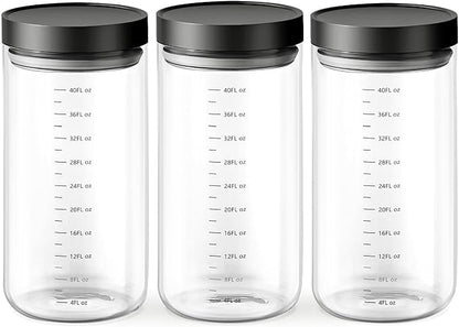 Danbark Set of 3 42oz Airtight Glass Storage Canisters with Lids - Pantry Organizers and Storage Glass for Kitchen - for Pantry, Flour, Sugar, Coffee, Tea, Pasta, Rice, and Snacks - Black
