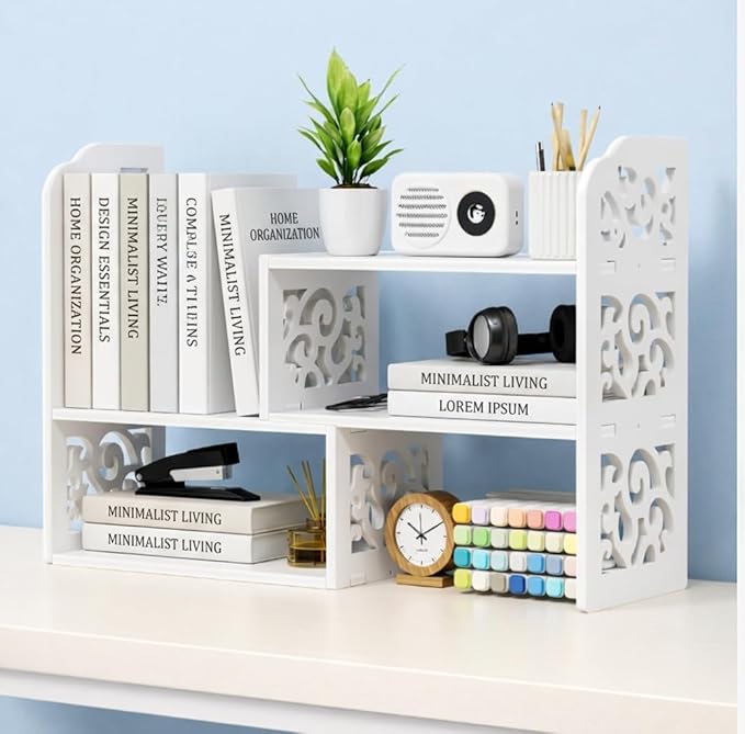 YGYQZ Desk Shelves Desktop Orgnizer Shelf-White Office Organization for Top of Adjustable Desk Organizers and Corner Bookshelf Table Top Shelving Small Hutch Decorations for Women Office