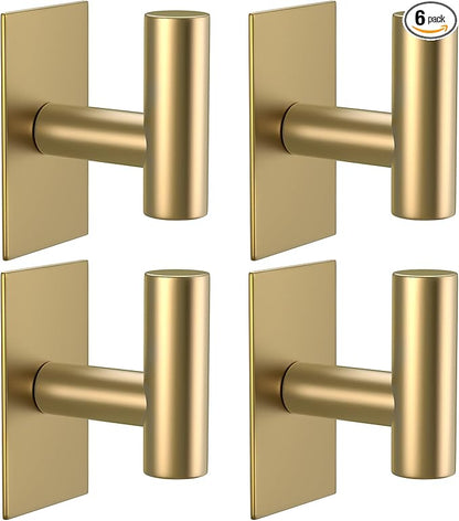 VAEHOLD Wall Towel Hooks, Heavy Duty Sticky Holder Waterproof Towel Hooks for Hanging Coat, Clothes, Closet Hook Wall Mount for Kitchen (Gold, 4 Pack)